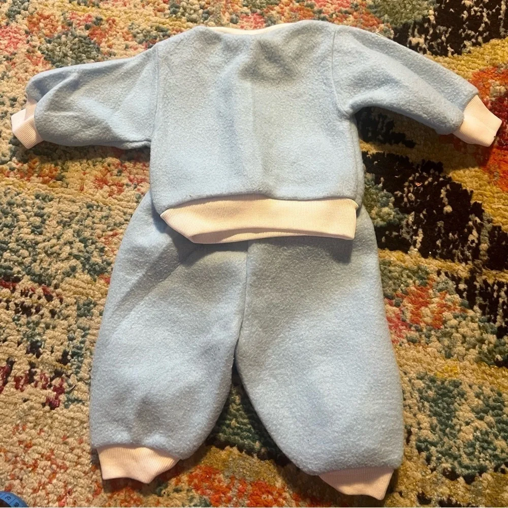 Vintage baby boy outfit bears 0-3 months 1980s blue retro jumper tracksuit
